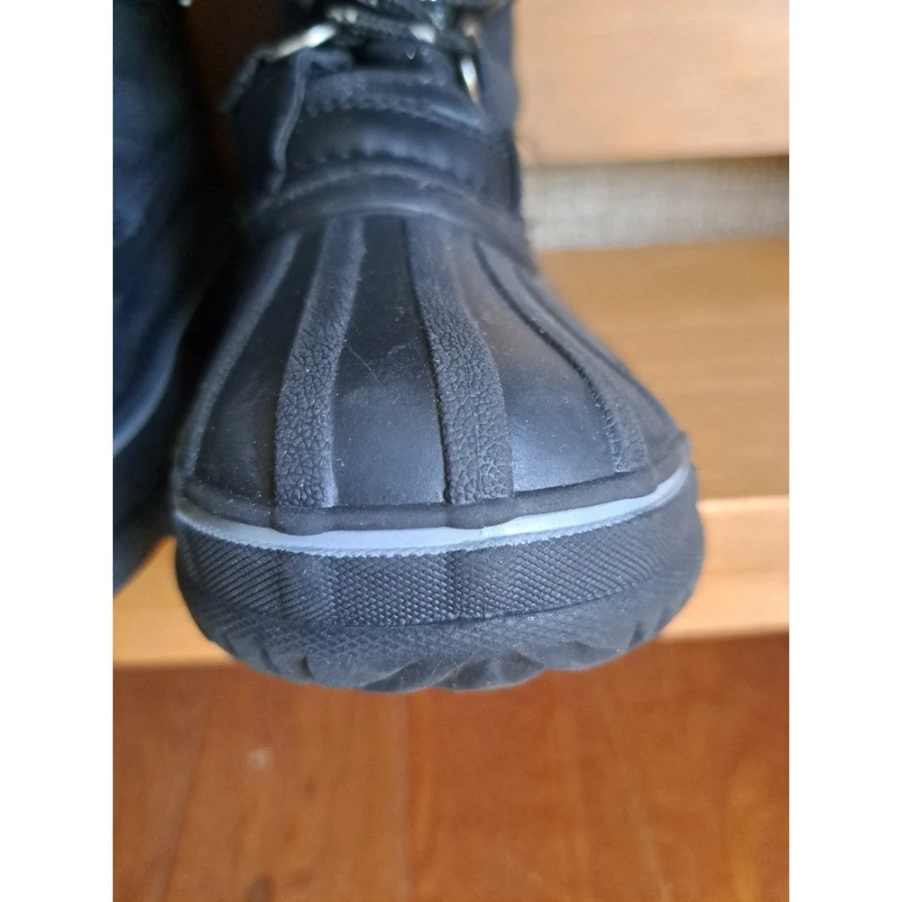 London Fog Kids Winter Black Waterproof Boots Lace-up Quilted Faux Fur Cuff 1.0